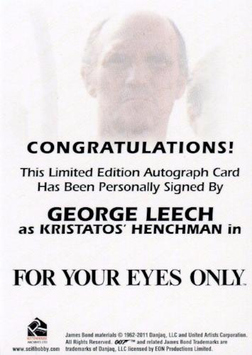James Bond 50th Anniversary Series One George Leech Autograph Card   - TvMovieCards.com