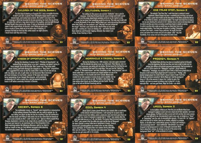 Stargate SG-1 Season 6 Behind the Scenes Chase Card Set B1 thru B9   - TvMovieCards.com