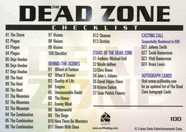 Dead Zone Seasons 1 & 2 Base Card Set 100 Cards   - TvMovieCards.com