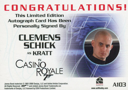 James Bond in Motion 2008 Clemens Schick as Kratt Autograph Card A103   - TvMovieCards.com