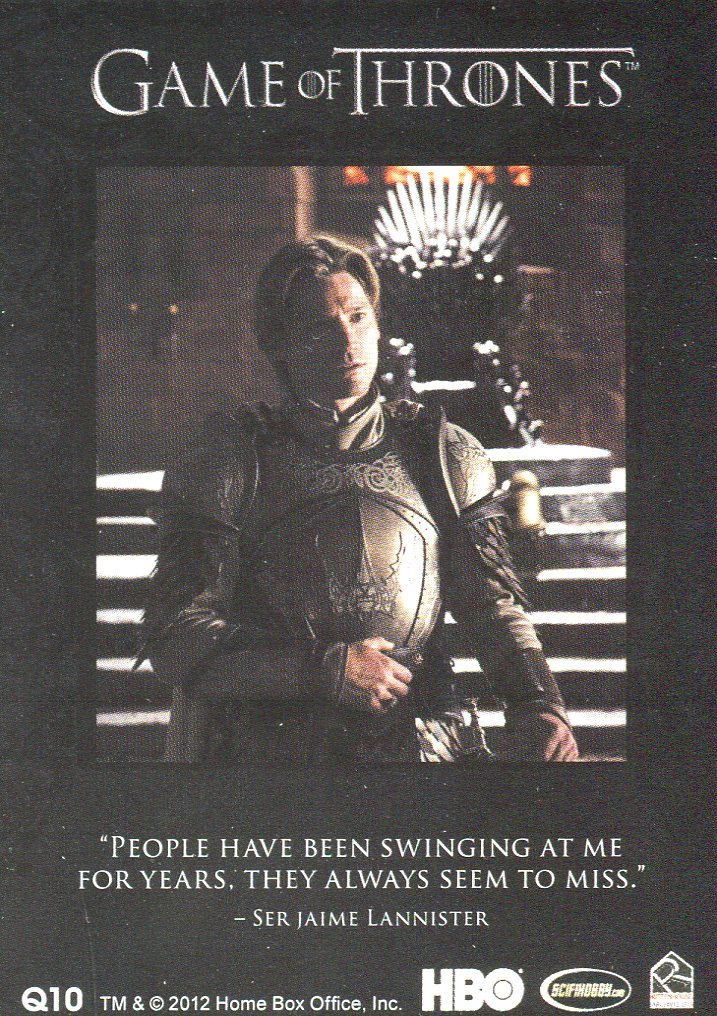 Game of Thrones Season 1 Rewards Chase Card Q10 Rittenhouse 2011   - TvMovieCards.com