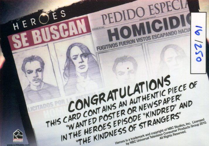 Heroes Archives Limited Edition Wanted Poster Prop Card #16/250   - TvMovieCards.com