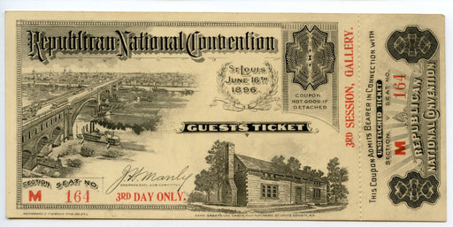 1896 Republican National Convention Ticket Day 3 William McKinley 25th President   - TvMovieCards.com