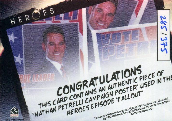 Heroes Archives Limited Nathan Petrelli Campaign Poster Prop Card #285/375   - TvMovieCards.com