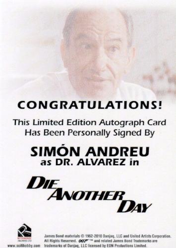 James Bond 50th Anniversary Series One Simon Andreu Autograph Card   - TvMovieCards.com