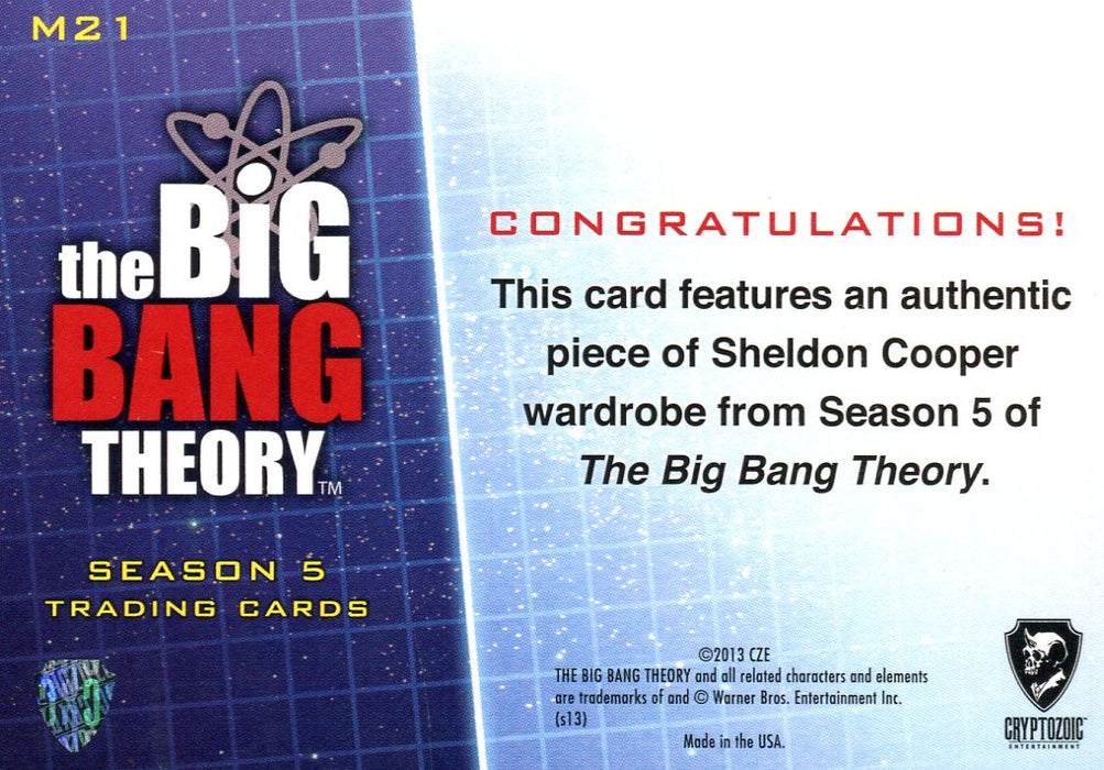 Big Bang Theory Season 5 Sheldon's Warden Vest Wardrobe Costume Card M21   - TvMovieCards.com