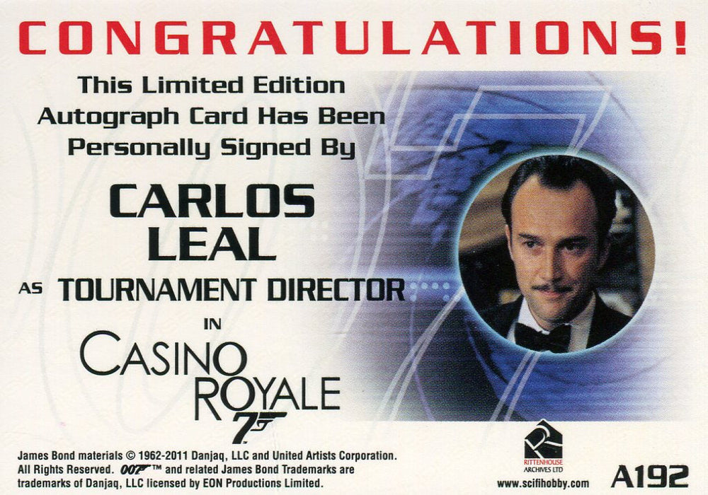 James Bond 50th Anniversary Series One Carlos Leal Autograph Card A192   - TvMovieCards.com