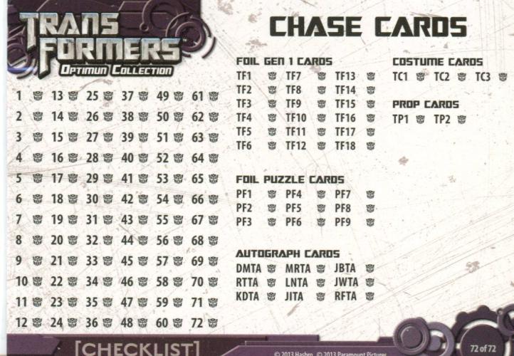Transformers Movie Base Card Set 72 Cards Breygent 2012   - TvMovieCards.com