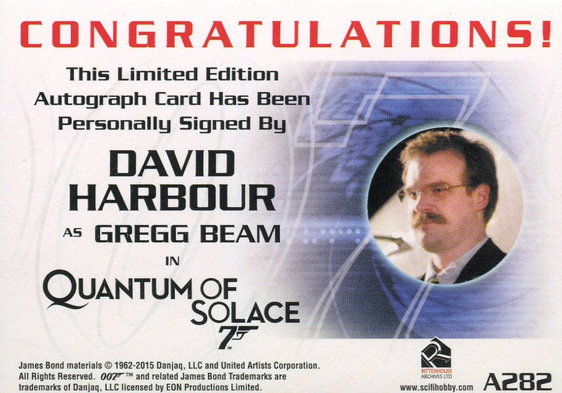 James Bond Archives 2015 Edition David Harbour Autograph Card A282   - TvMovieCards.com