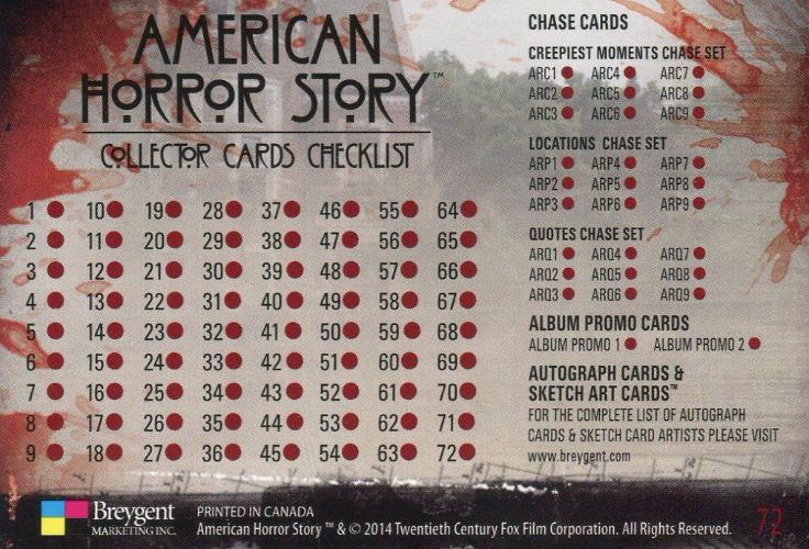 American Horror Story Base Card Set of 72 Breygent 2013   - TvMovieCards.com