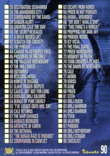 Titan A.E. Base Card Set 90 Cards Inkworks 2000   - TvMovieCards.com