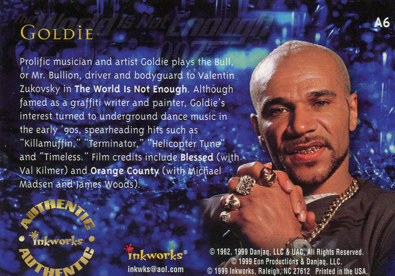 James Bond 1999 The World Is Not Enough Goldie Autograph Card A6   - TvMovieCards.com