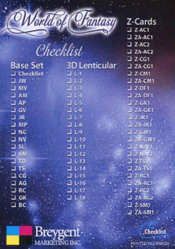 World of Fantasy Card Set 19 Cards + 18 Lenticular Art Cards Breygent 2012   - TvMovieCards.com