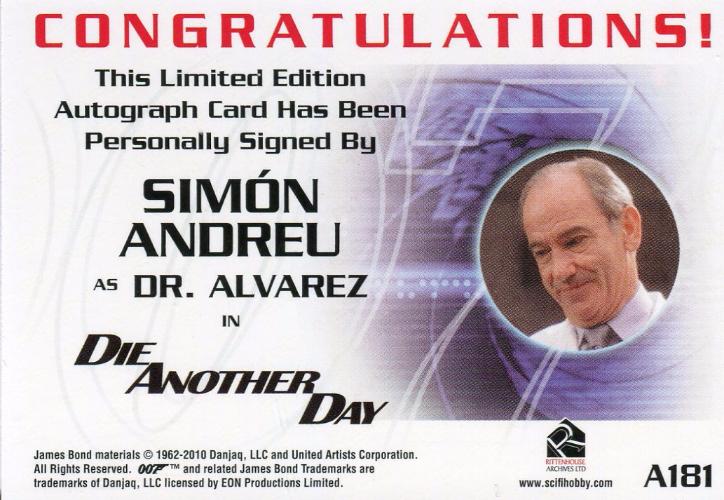 James Bond 50th Anniversary Series Two Simon Andreu Autograph Card A181   - TvMovieCards.com