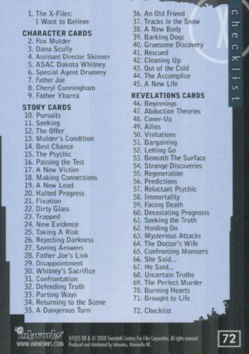 X-Files I Want to Believe Movie Base Card Set 72 Cards Inkworks 2008   - TvMovieCards.com