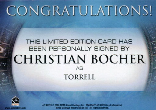 Stargate Atlantis Season Two Christian Bocher as Torrell Autograph Card   - TvMovieCards.com