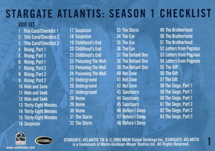 2005 Stargate Atlantis Season One Trading Card Base Set 63 Card Set   - TvMovieCards.com