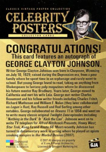 Classic Vintage Movie Posters 1 George Clayton Johnson Autograph Card Breygent   - TvMovieCards.com