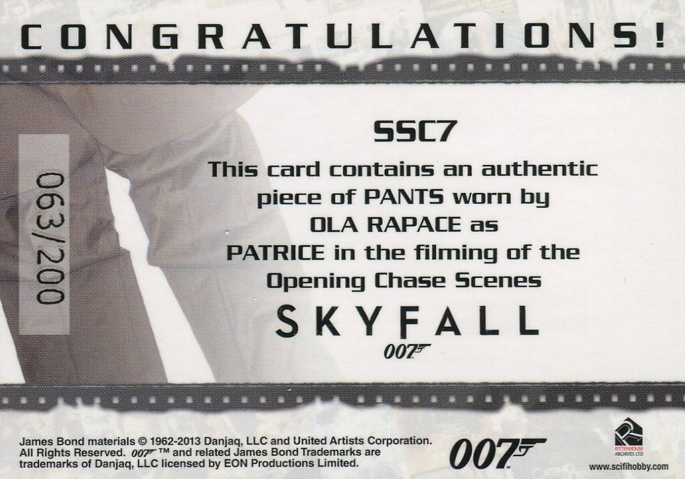James Bond Autographs & Relics Patrice Relic Costume Card SSC7 #063/200   - TvMovieCards.com