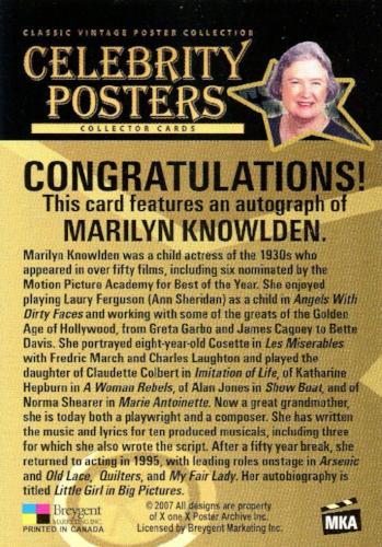Classic Vintage Movie Posters 1 Marilyn Knowlden Autograph Card Breygent   - TvMovieCards.com