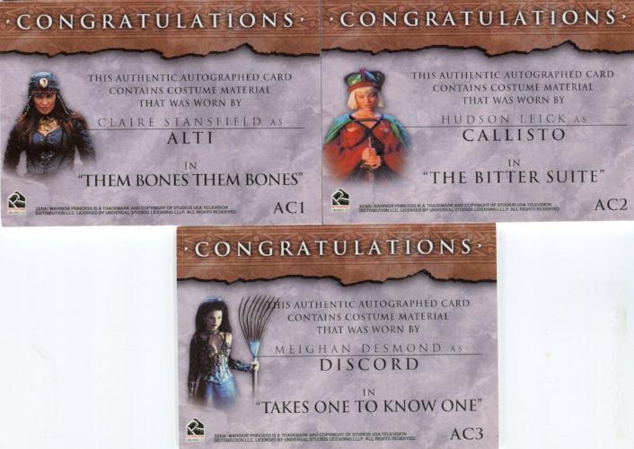 Xena Beauty and Brawn Limited Edition Autograph Costume Card Set AC1 AC2 AC3   - TvMovieCards.com
