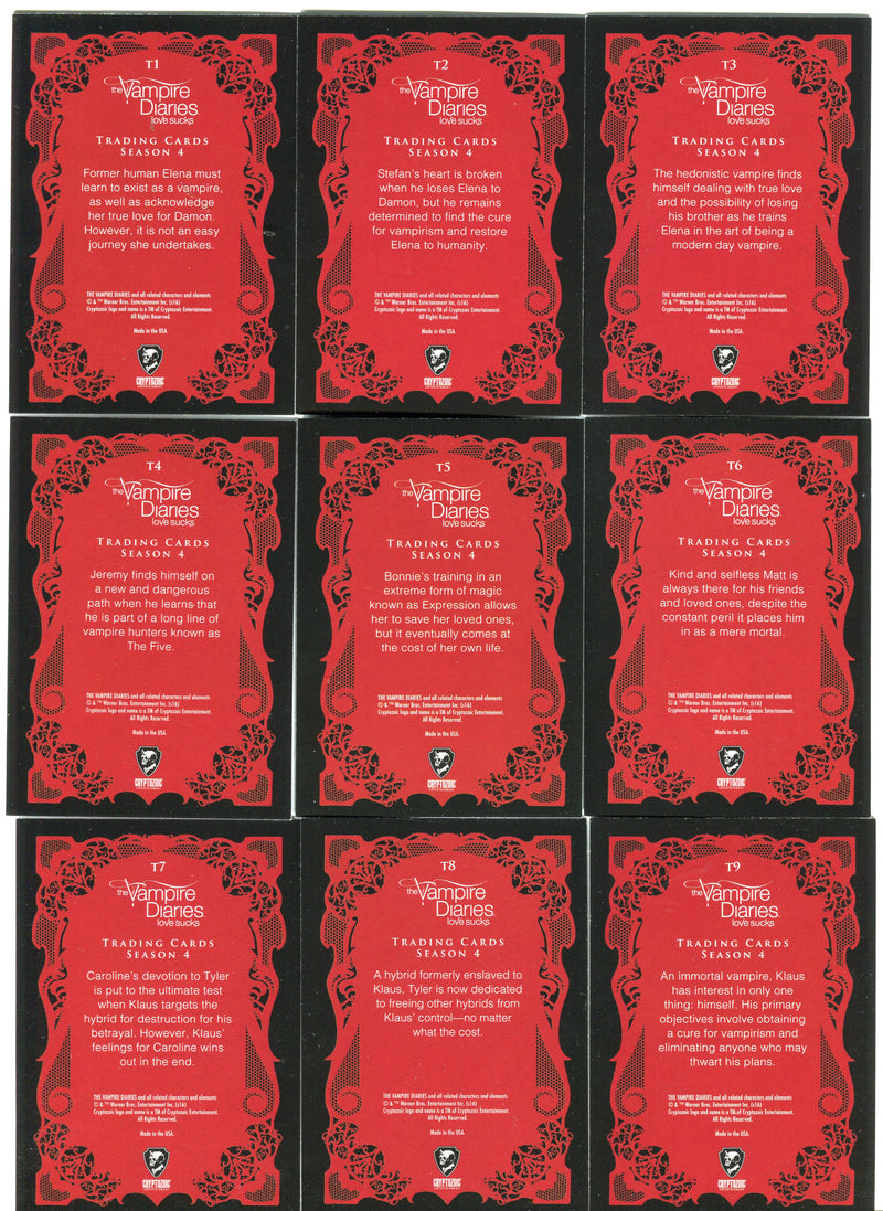 2016 Vampire Diaries Season 4 Silver Foil Parallel Portrait Bios Chase Set T1-T9   - TvMovieCards.com