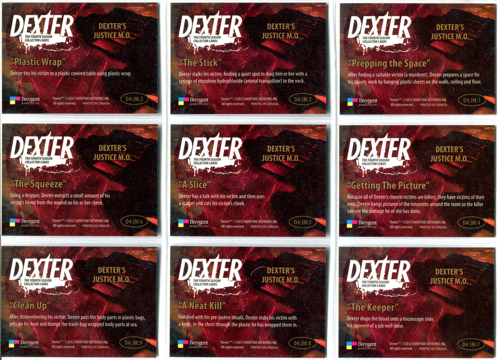 Dexter Season 4 D4:TM 1-9 Trinity's Kill Chase Card Set 2012   - TvMovieCards.com