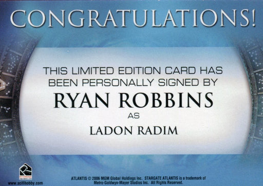 Stargate Atlantis Season Two Ryan Robbins as Ladon Radim Autograph Card   - TvMovieCards.com