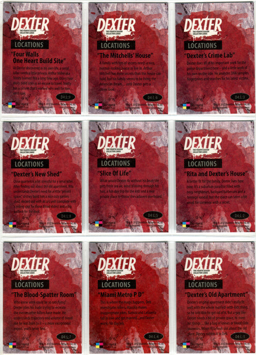 Dexter Season 4 D4:L 1-9 Locations Foil Chase Card Set 2012   - TvMovieCards.com