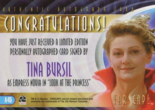 Farscape Through the Wormhole Tina Bursil Autograph Card A45   - TvMovieCards.com