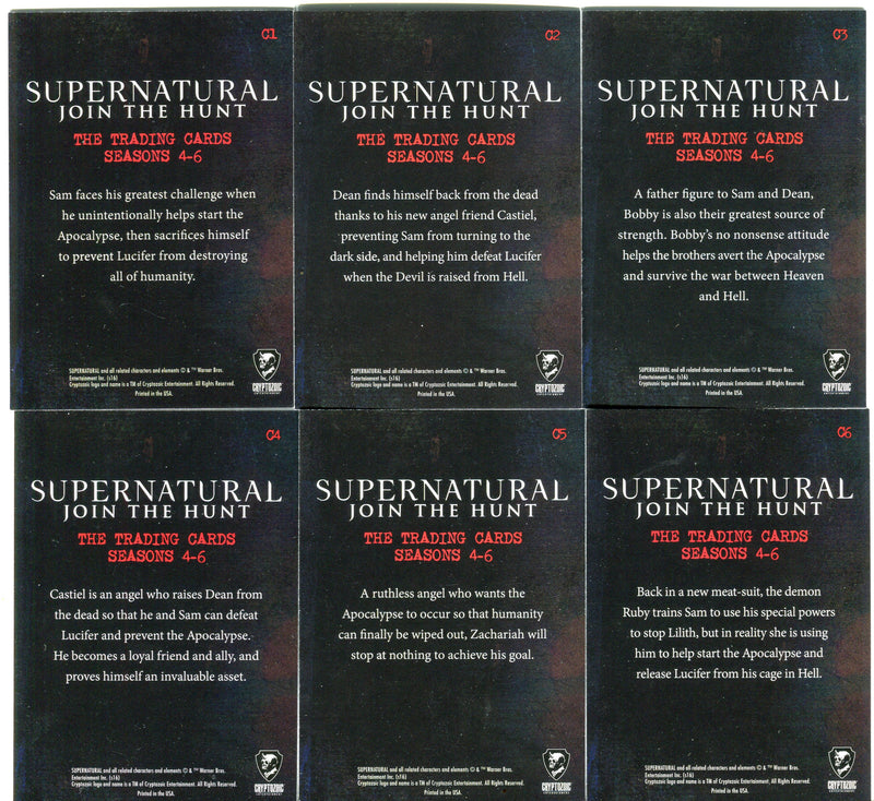 2016 Supernatural Seasons 4-6 Rainbow Foil Parallel Character Bio Card Set C1-C6   - TvMovieCards.com