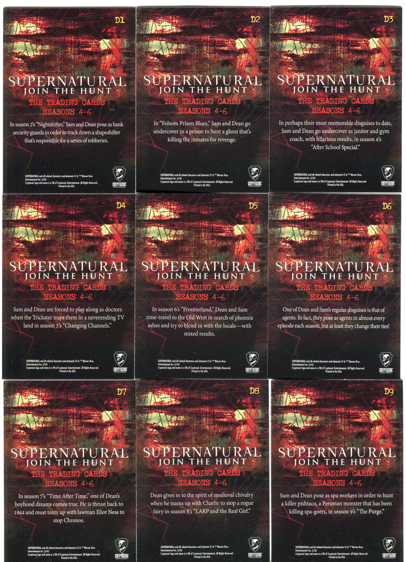 2016 Supernatural Season 4-6 Rainbow Foil Parallel Disguises Chase Card Set D1-9   - TvMovieCards.com