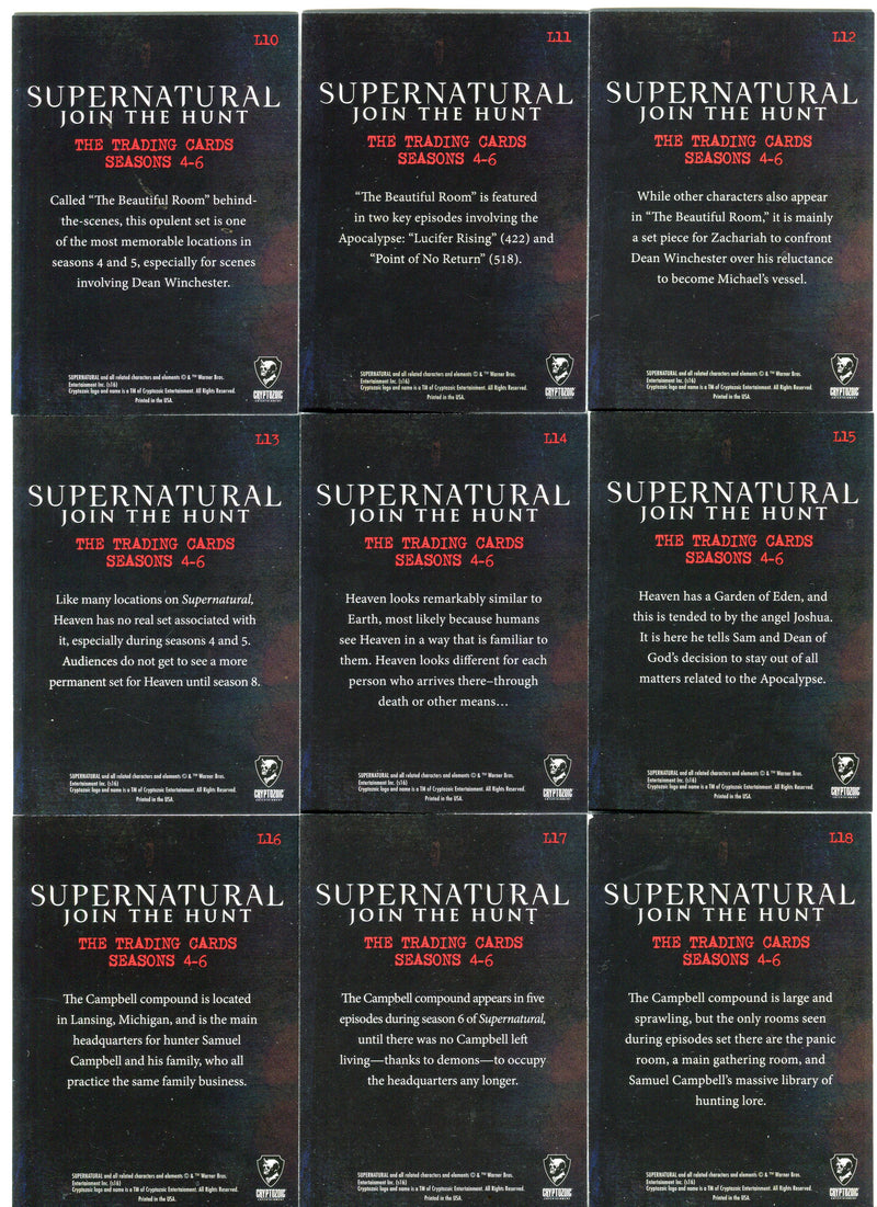 2016 Supernatural Season 4-6 Rainbow Foil Notable Locations Card Set L10-18 - TvMovieCards.com
