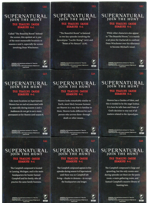 2016 Supernatural Season 4-6 Foil Parallel Notable Locations Card Set L10-18   - TvMovieCards.com
