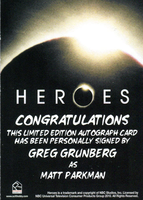 Heroes Archives Greg Grunberg as Matt Parkman Autograph Card   - TvMovieCards.com