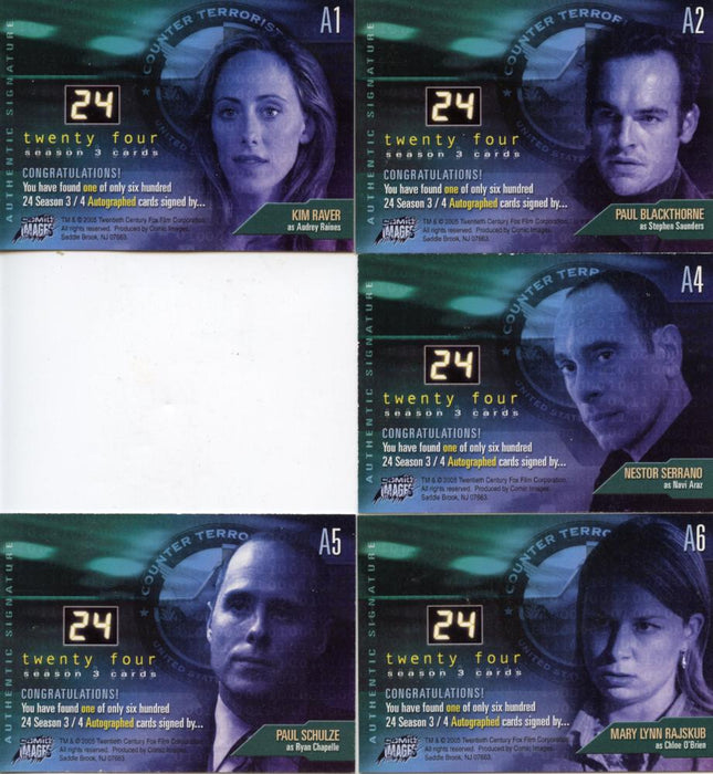 24 Twenty Four Season 3 Autograph Card Set A1-A6  5 Cards   - TvMovieCards.com