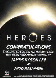 Heroes Archives James Kyson Lee as Ando Masahashi Autograph Card   - TvMovieCards.com