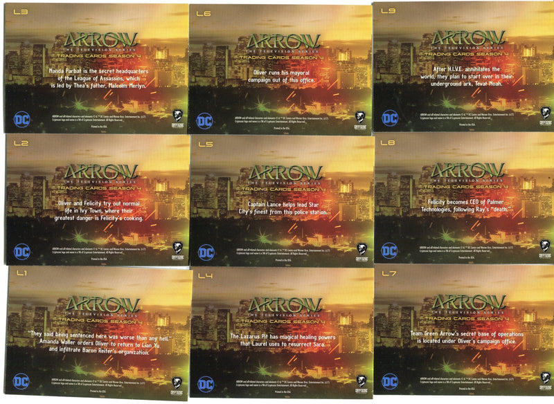 2017 Arrow Season 4 Locations Chase Card Set L1-L9   - TvMovieCards.com