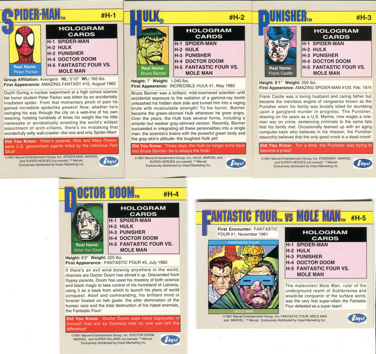 Marvel Universe Series 2 Hologram Chase Card Set #H-1 thru #H-5 Impel 1991   - TvMovieCards.com