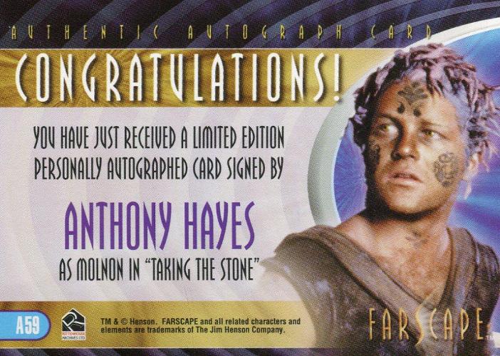 Farscape Through the Wormhole Anthony Hayes Autograph Card A59   - TvMovieCards.com
