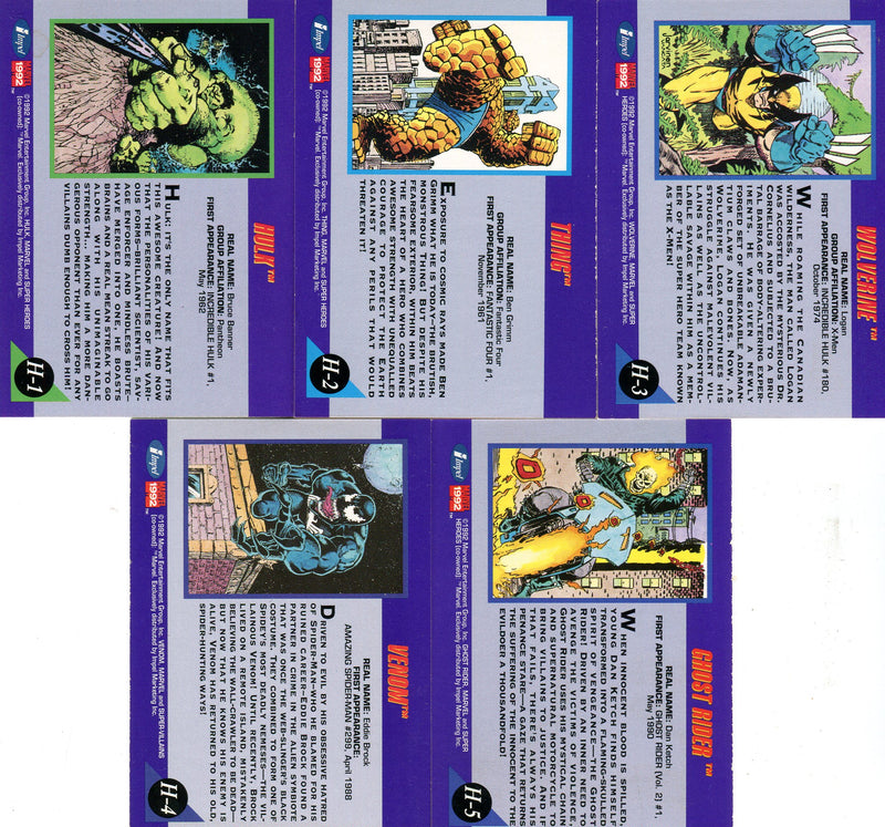 Marvel Universe Series 3 Hologram Chase Card Set H-1 thru H-5 Skybox 1992   - TvMovieCards.com