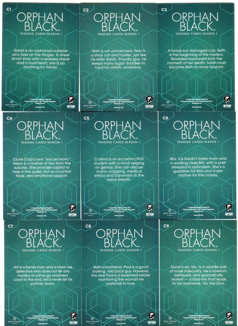 2016 Orphan Black Character Bios Silver Foil Parallel Chase Card Set C1-C9   - TvMovieCards.com