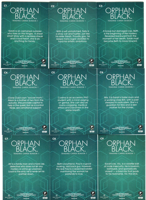 2016 Orphan Black Character Bios Silver Foil Parallel Chase Card Set C1-C9   - TvMovieCards.com