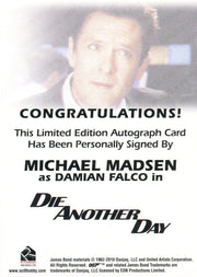 James Bond Mission Logs Michael Madsen as Damian Falco Autograph Card Red - TvMovieCards.com