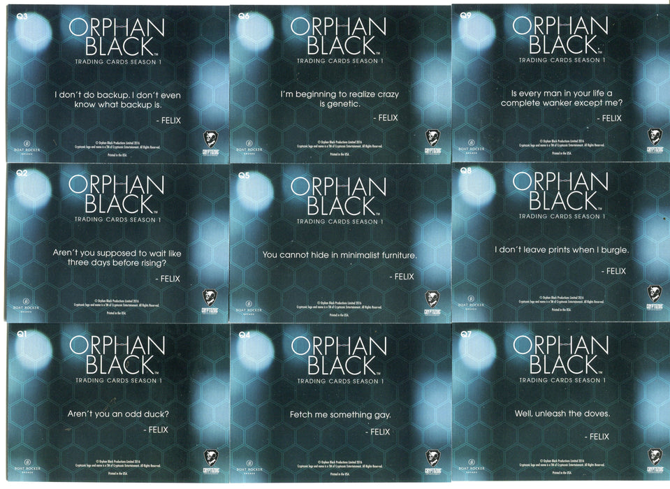 2016 Orphan Black Quotes Chase Card Set Q1-Q9   - TvMovieCards.com