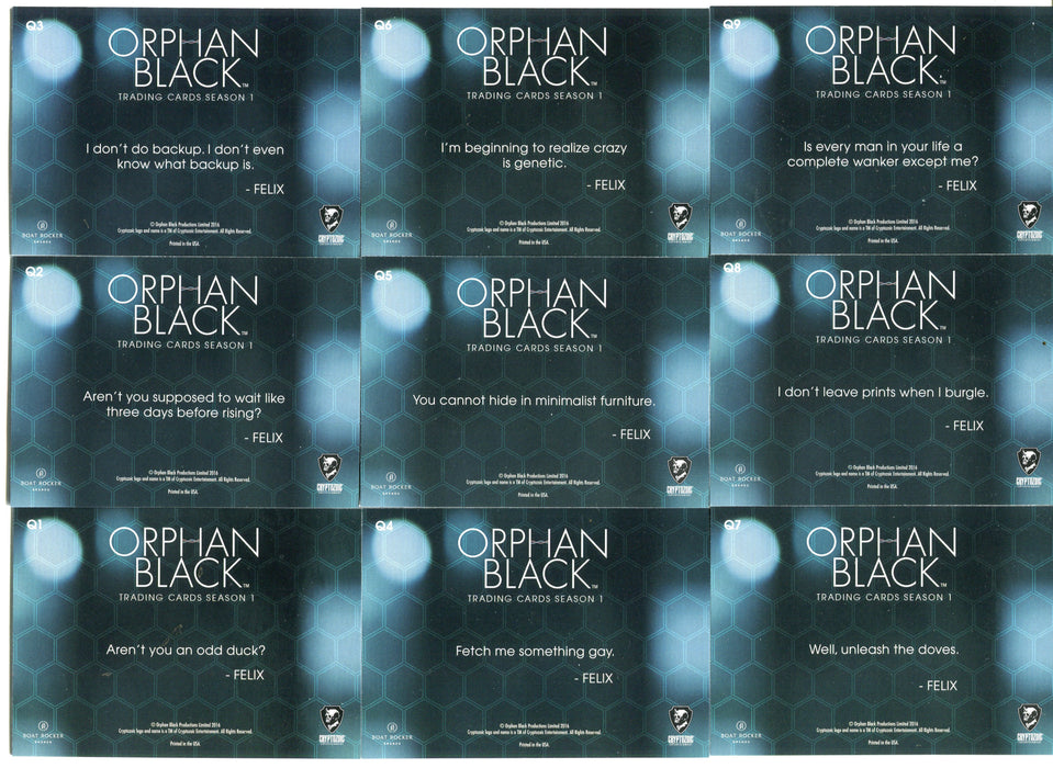 2016 Orphan Black Quotes Silver Foil Parallel Chase Card Set Q1-Q9   - TvMovieCards.com