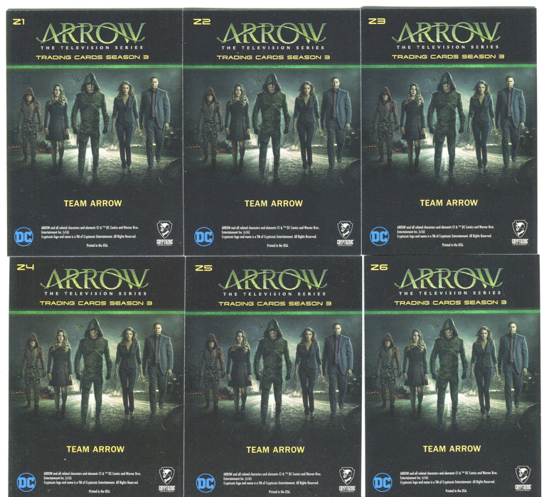 2016 Arrow Season 3 Team Arrow Foil Parallel Chase Card Set Z1-6   - TvMovieCards.com