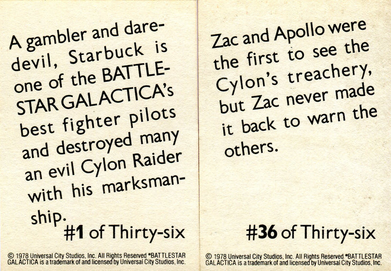 Battlestar Galactica 1978 Wonder Bread Vintage Card Set 36 Cards   - TvMovieCards.com