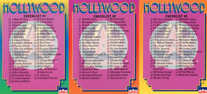 Hollywood Walk of Fame Base Card Set 250 Movie Stars Cards Starline 1991   - TvMovieCards.com