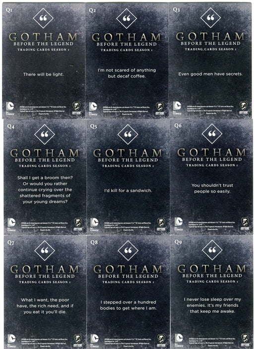 2016 Gotham Season 1 Silver Foil Parallel Quotes Chase Card Set Q1-Q9   - TvMovieCards.com